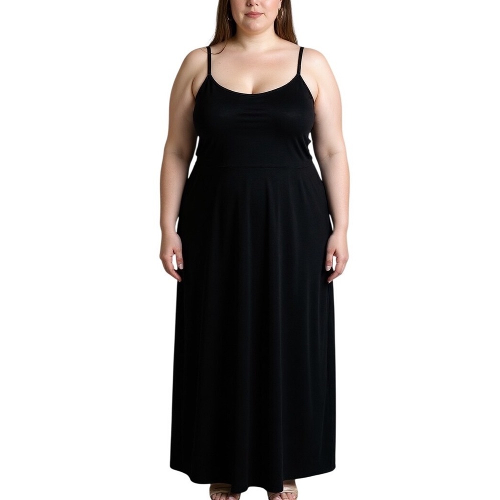 Skin Worldwide Nile Maxi Slip Dress 5/2XL Black Ribbed Pima Cotton Modal Lounge